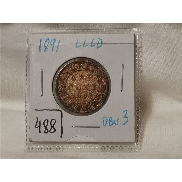 1891 LLLD Obv 3 one cent coins