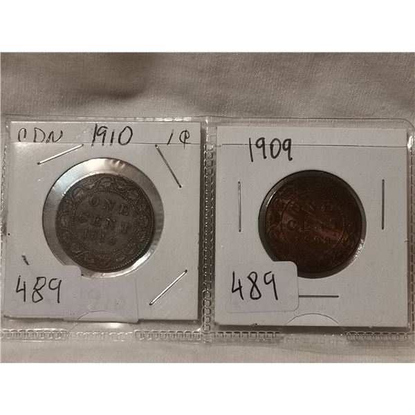 1909 & 1910 one cent coins