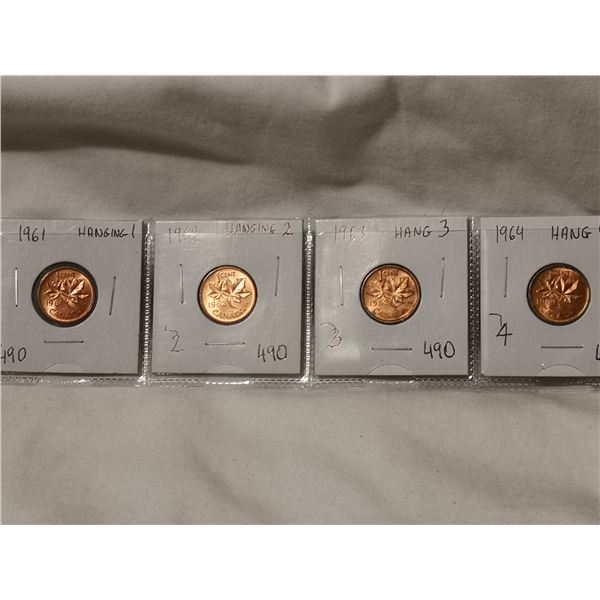 1961, 62, 63, 64 hanging 1 cent coins, high grades