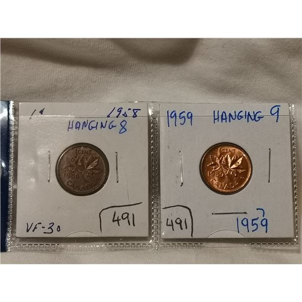 1958 & 1959 hanging one cent coins