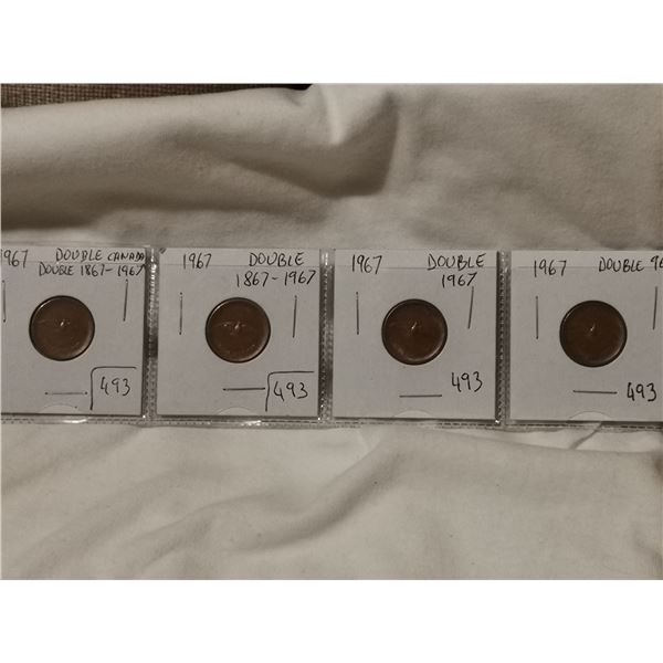 Four different 1967 error one cents