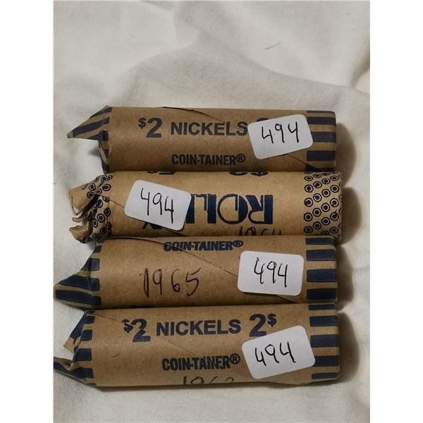 Full rolls of 5 cent coins, 1962, 64, 65, 67