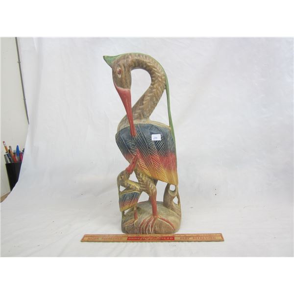 Large Wooden Carved Heron 15 Inches Tall