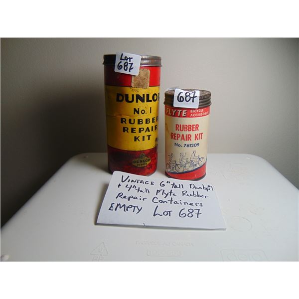 687 ANTIQUE DUNLOP AND FLYTE RUBBER REPAIR CONTAINERS