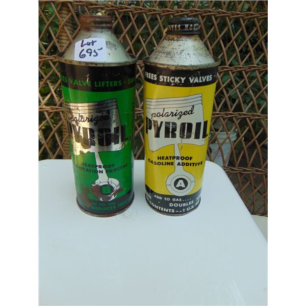 695 TWO VINTAGE POLARIZED PYROIL A & B ADDITIVE TINS