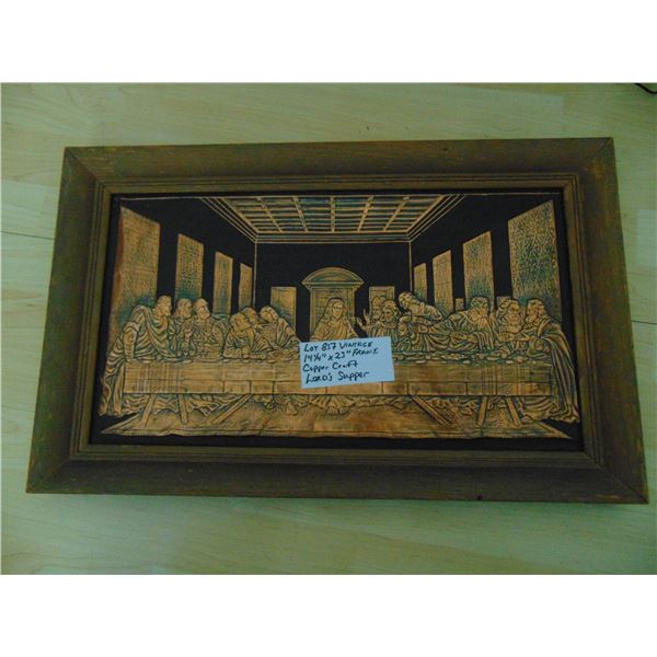 857 14” BY 23“ FRAMED COPPERCRAFT LORDS SUPPER WALL HANGING