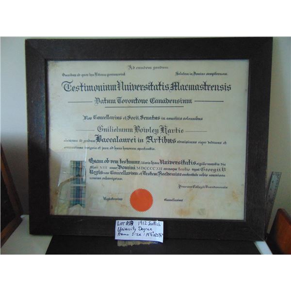858 1912 SCOTTISH UNIVERSITY DEGREE FRAMED