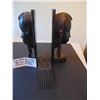 Image 1 : 859 IRON WOOD AFRICAN 9” TALL BOOK ENDS AND COMB