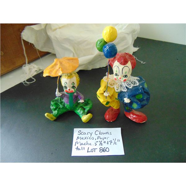 860 TWO MEXICO PAPER MACHE SCARY CLOWNS