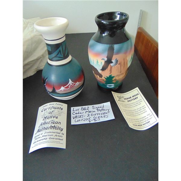 862 SIGNED CEDAR MESA POTTERY VASES UNIQUE SCENES