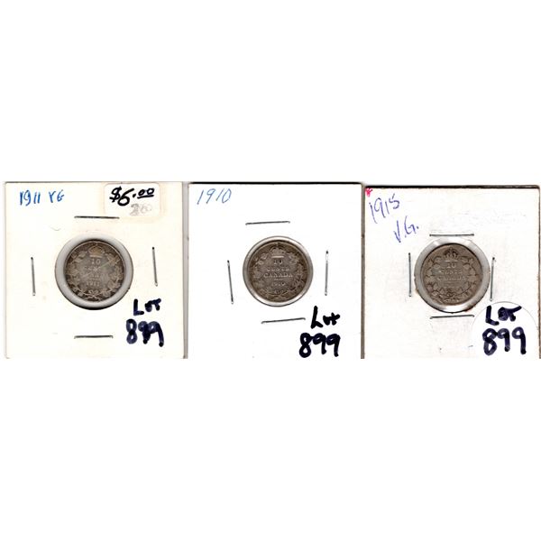 899 1910 1911 1915 10 CENT PIECES
