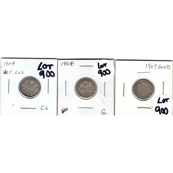 900 1907 1908 1909 10 CENT PIECES