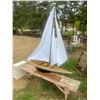 Image 1 : Wooden sail boat 67" long total height 70" to top of sail. Well crafted