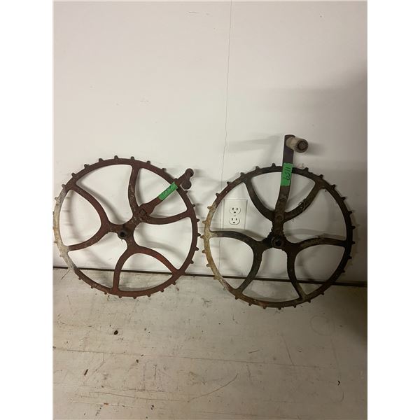 2 cogged pulley wheel 17" across