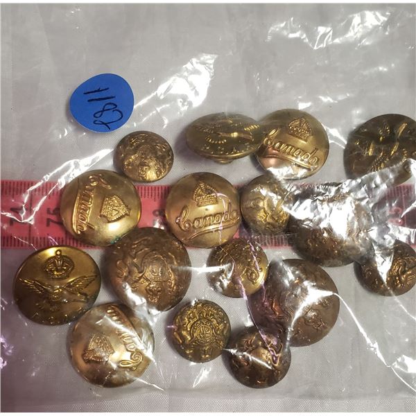 large lot Militaria military / RCMP / her Majasty  style buttons brass colour