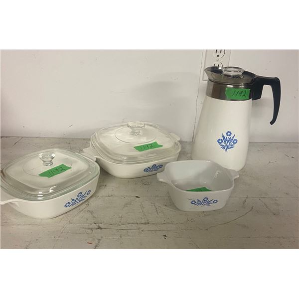 4 piece corning ware coffee pot 2 bowls with lids