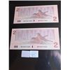 Image 2 : 2 CONSECUTIVE BIRD SERIES SCARCE BRX $2 REPLACEMENT NOTES