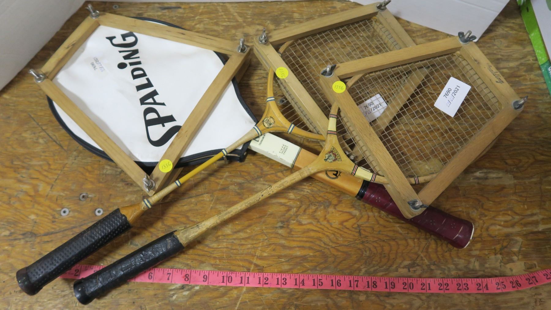 Early 1960's Tennis Racket and 2 old Badminton Rackets