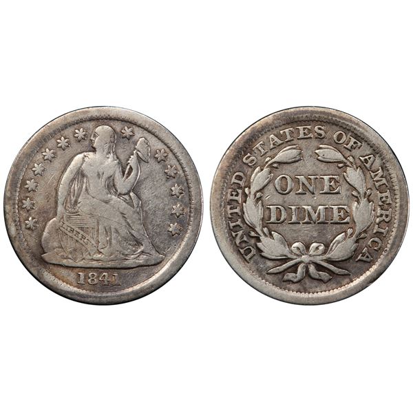 1841 Seated Liberty Dime PCGS F-12 From The S.S. Central America With Gold Pinch