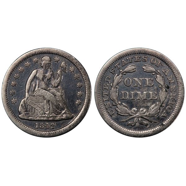 1842 Seated Liberty Dime PCGS VF-25 From The S.S. Central America With Gold Pinch