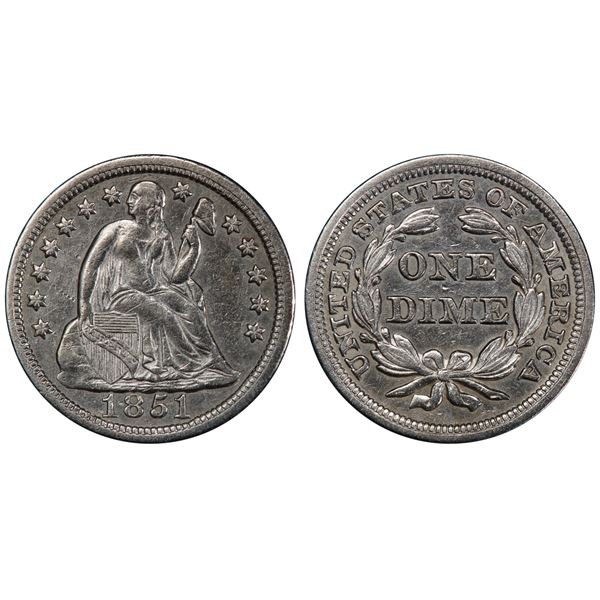 1851 Seated Liberty Dime PCGS XF-45 From The S.S. Central America With Gold Pinch