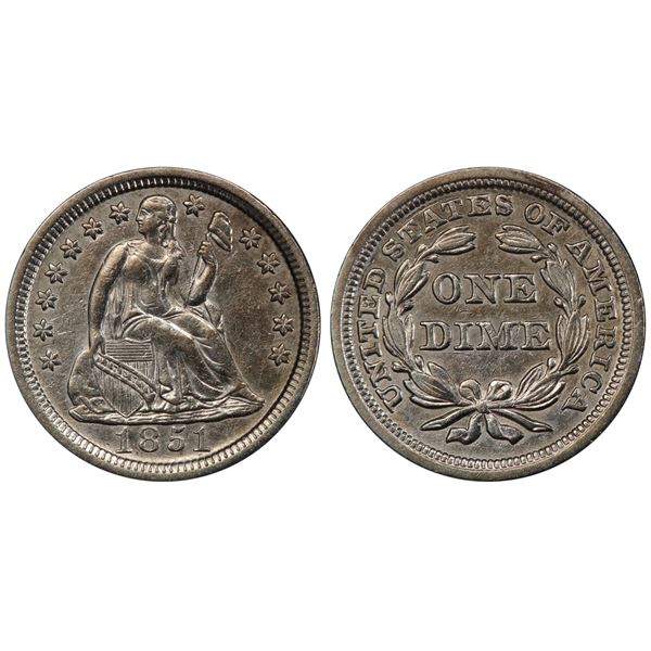 1851 Seated Liberty Dime PCGS AU-50 From The S.S. Central America With Gold Pinch