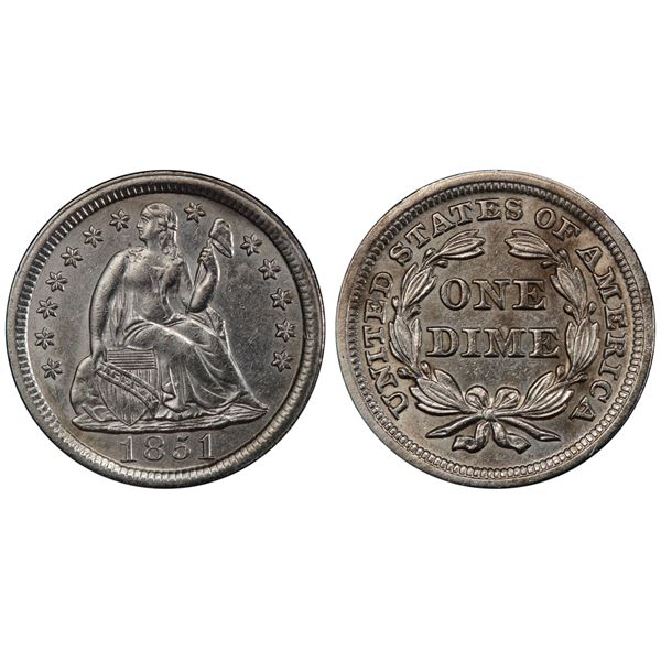 1851 Seated Liberty Dime PCGS AU-55 From The S.S. Central America With Gold Pinch