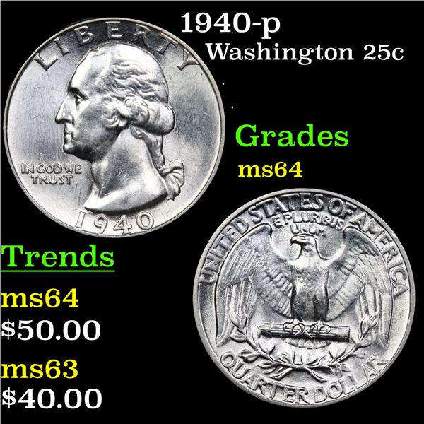 1940-p Washington Quarter 25c Grades Choice Unc