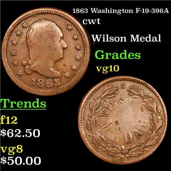 1863 Washington F-19-396A Civil War Token 1c Grades vg+