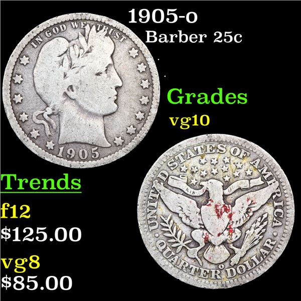 1905-o Barber Quarter 25c Grades vg+