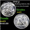 Image 1 : 1941-p Walking Liberty Half Dollar 50c Grades GEM Unc
