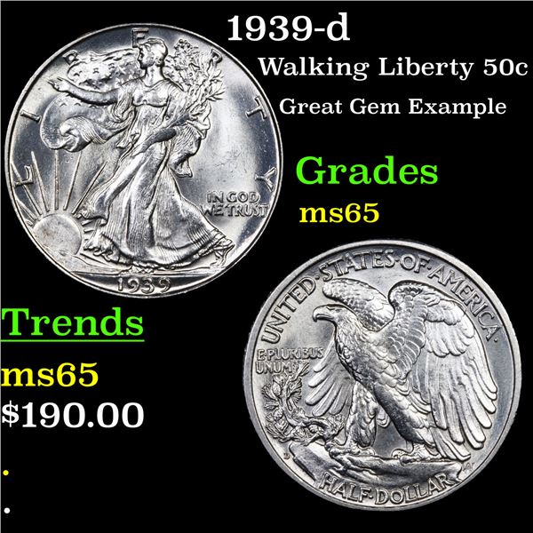 1939-d Walking Liberty Half Dollar 50c Grades GEM Unc