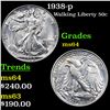 Image 1 : 1938-p Walking Liberty Half Dollar 50c Grades Choice Unc