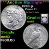 Image 1 : ***Auction Highlight*** 1928-p Peace Dollar $1 Graded Select Unc By USCG (fc)