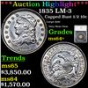 Image 1 : ***Auction Highlight*** 1835 LM-3 Capped Bust Half Dime 1/2 10c Graded ms64+ By SEGS (fc)