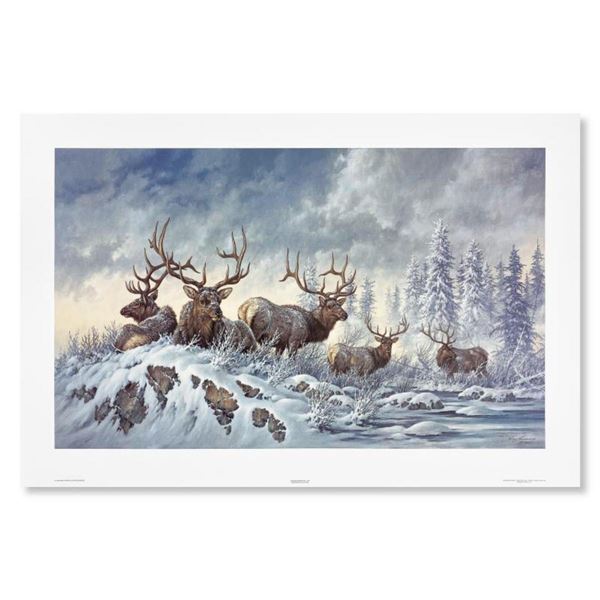 Larry Fanning, "Solstice Rendezvous (Elk)" Hand Signed Limited Edition Lithograph with letter of aut