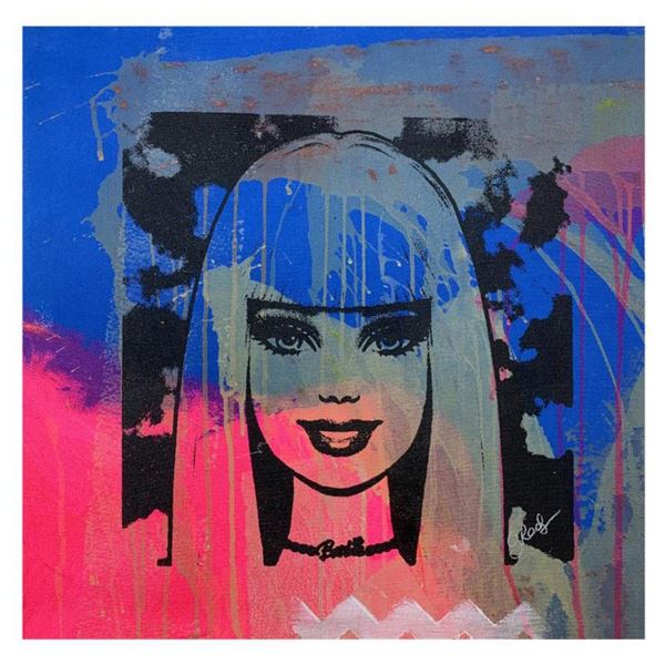 Gail Rodgers, "Barbie" Hand Signed Original Hand Pulled Silkscreen Mixed Media on Canvas with Letter