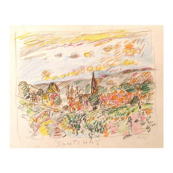 Wayne Ensrud "Santenay, Burgundy" Pencil Original Artwork; Hand Signed; COA