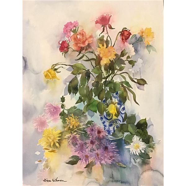 Zina Roitman- Original Watercolor "composition with flowers "