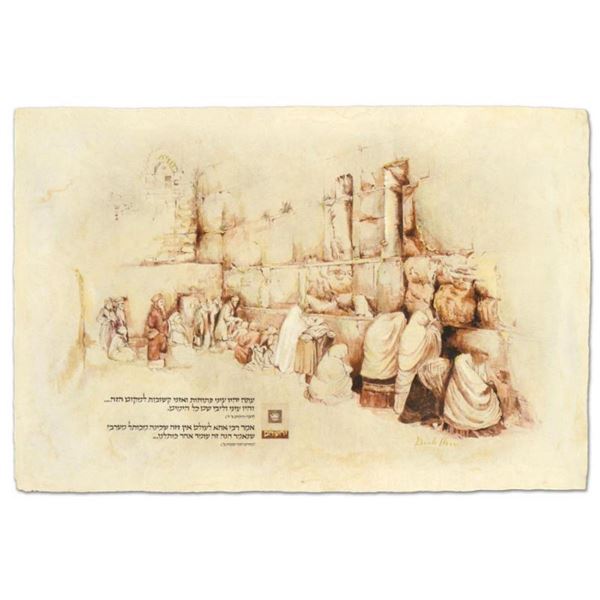 Brachi Horen, "Hakotel" Hand-Embellished Mixed Media with Goldleaf, Hand Signed with Certificate of 