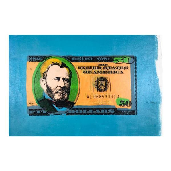 Steve Kaufman (1960-2010) "50 Dollar Bill" Hand Signed and Numbered Limited Edition Hand Pulled silk