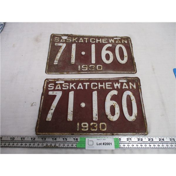 Pair of 1930 Sask License Plates