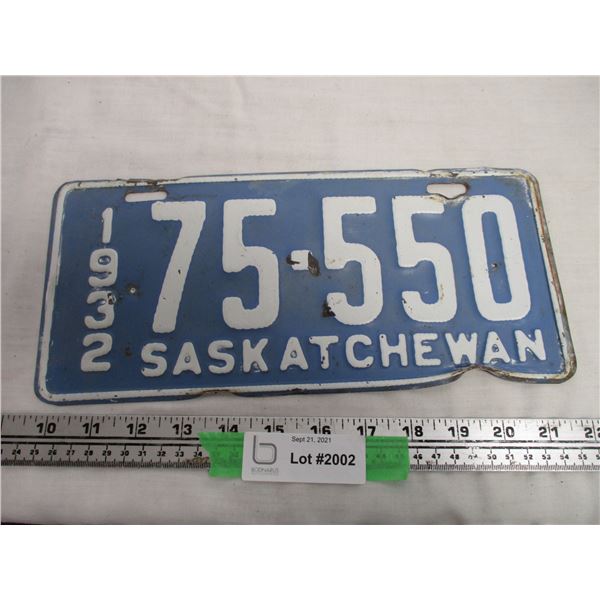 1932 Sask License Plate