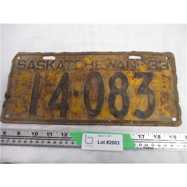 1933 Sask License Plate
