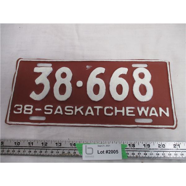 1938 Sask License Plate (repainted)
