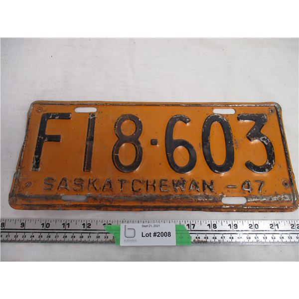 1947 Sask License Plate