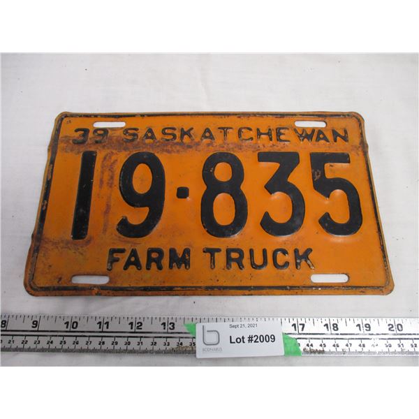 1939 Sask Farm Truck License Plate