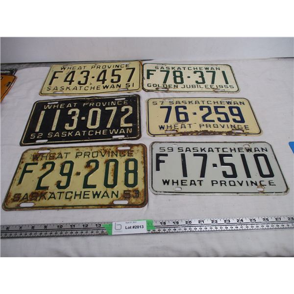 6 Sask License Plates - 1951-52-53-55-57-59