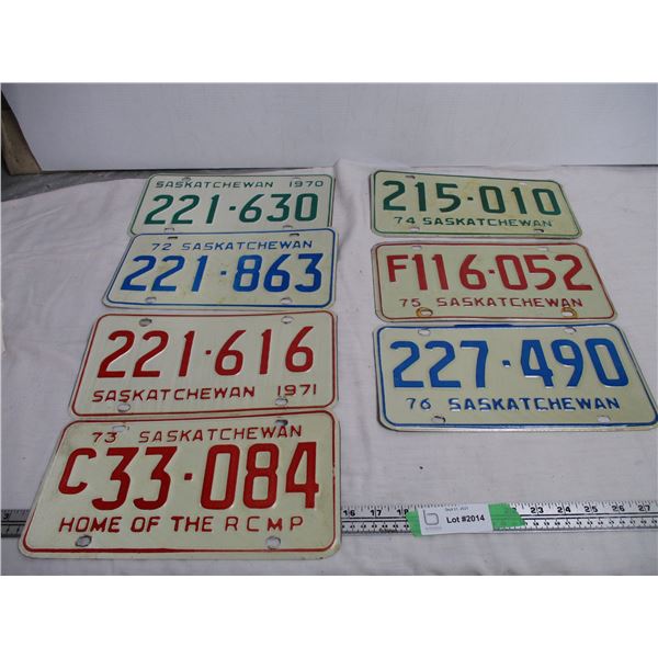 7 Sask License Plates - 1970-71-72-73-74-75-76