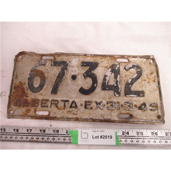 1949 Alberta License Plate